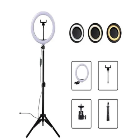 Ring Light 26cm 10 Polegadas com Tripé 2,10m e Suporte para Celular