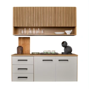 Armário de Cozinha Eliza MDF com Balcão Ripado Moderno