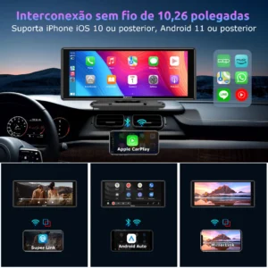 Central Multimídia CarPlay Portátil 10,26 Polegadas HD