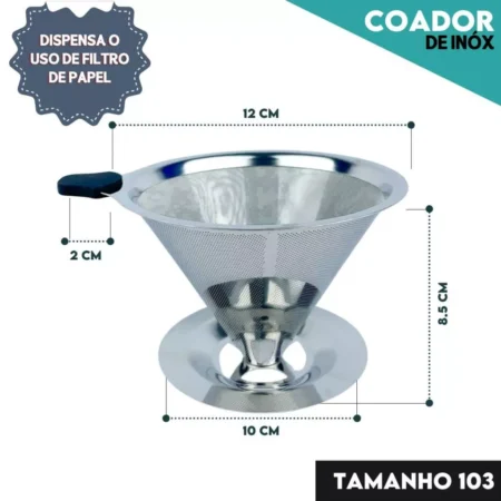 Filtro Coador de Café Inox 103 com Pegador em Silicone