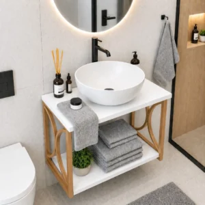 Gabinete para Banheiro com Cuba Industrial Compacto 50cm MDF