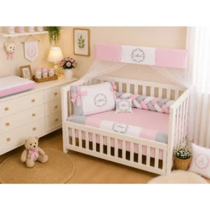 Kit Berço Personalizado Americano 9 Peças 100% Algodão