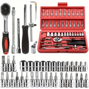 Kit de Ferramentas 46 Peças com Soquetes e Catraca 1/4
