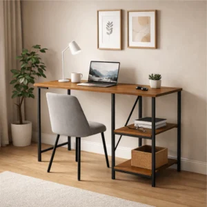 Mesa Escrivaninha Office Industrial 110cm com Prateleiras