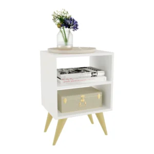 Mesa de Cabeceira Branca Palma com Nichos Moderna