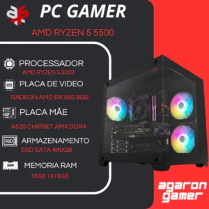 PC Gamer Ryzen 5 5500 RX 580 8GB 16GB RAM SSD 480GB