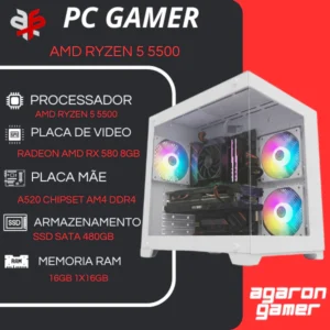 PC Gamer Ryzen 5 5500 RX 580 8GB 16GB SSD 480GB