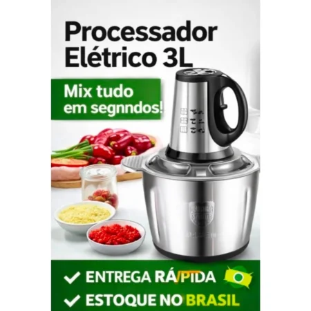Picador de Alimentos Elétrico 3L 450W 4 Lâminas