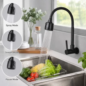 Torneira de Cozinha com Chuveiro 360° Inox Prata/Preta