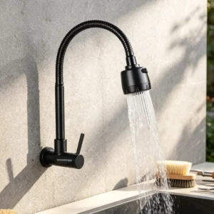 Torneira de Parede Inox Prata e Preta com Chuveiro 360°