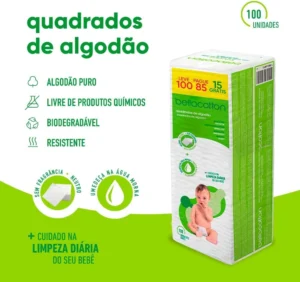 Algodão Quadrado Baby Bellacotton 100 Unidades Macio